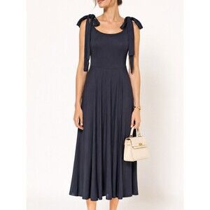 Reformation Eda Midi Dress Black Size S Tie Straps Pockets A-Line Jersey